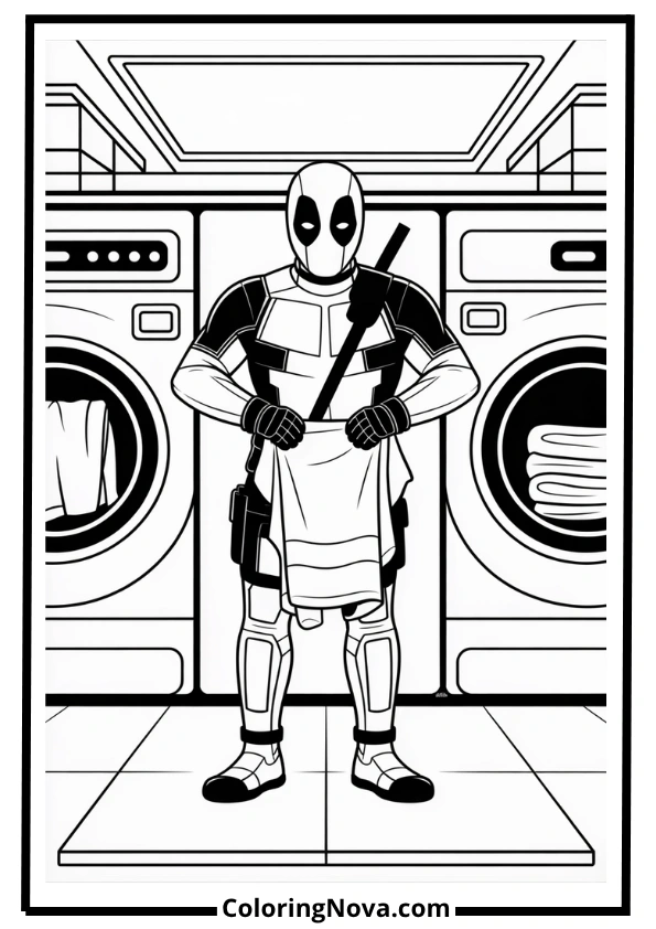 Deadpool Doing Laundry Coloring Page