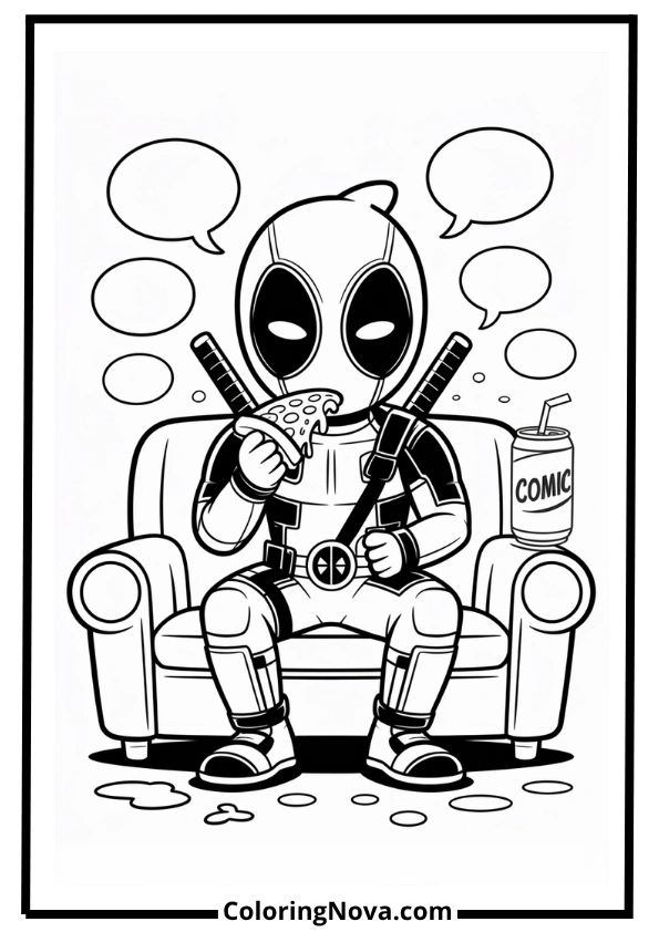 Deadpool Eating Pizza Coloring Page