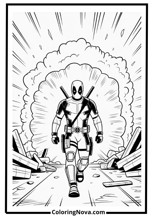 Deadpool Explosion Escape Coloring Page