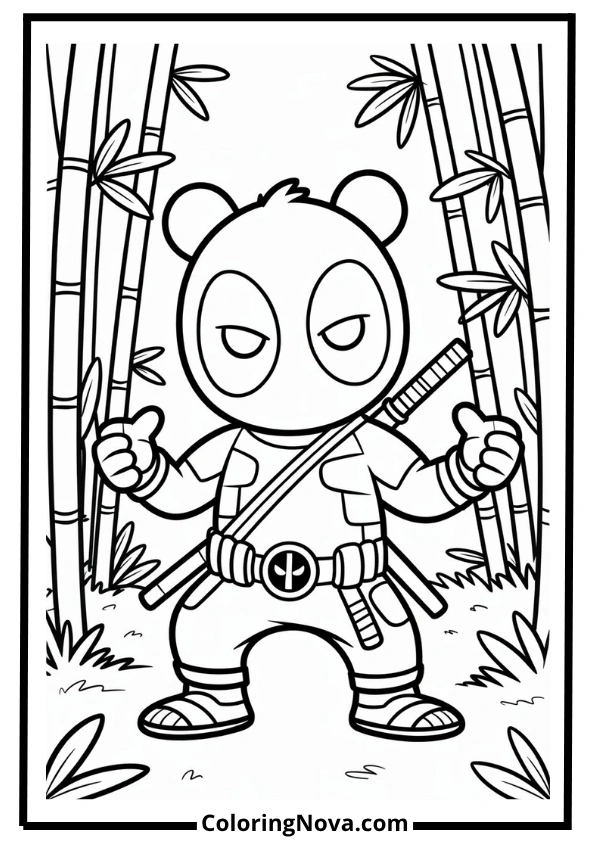 Deadpool in a Panda Costume Coloring Page