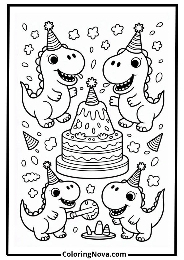 Dinosaur Birthday Party Coloring Page
