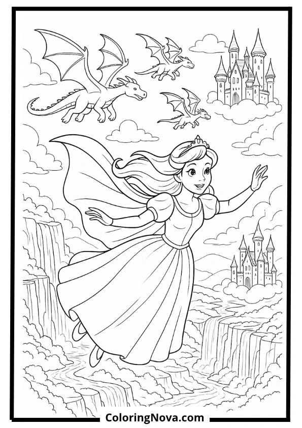 Dragon Flight Princess Coloring Page