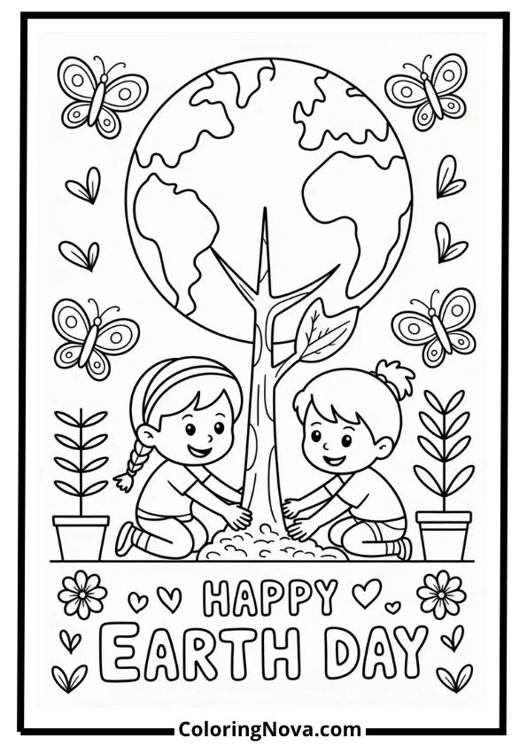 Earth Day Tree Planting Coloring Page