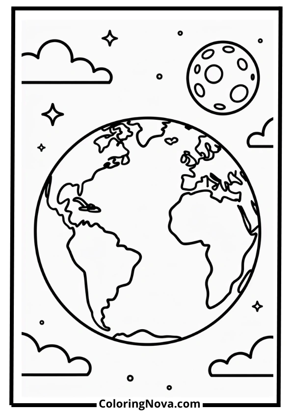 Earth and Moon Coloring Page
