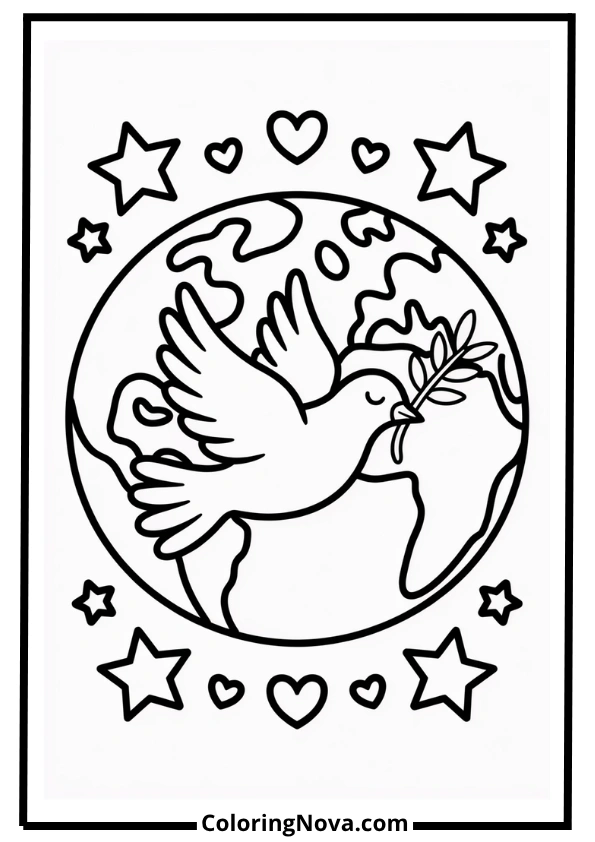 Earth and Peace Dove Coloring Page