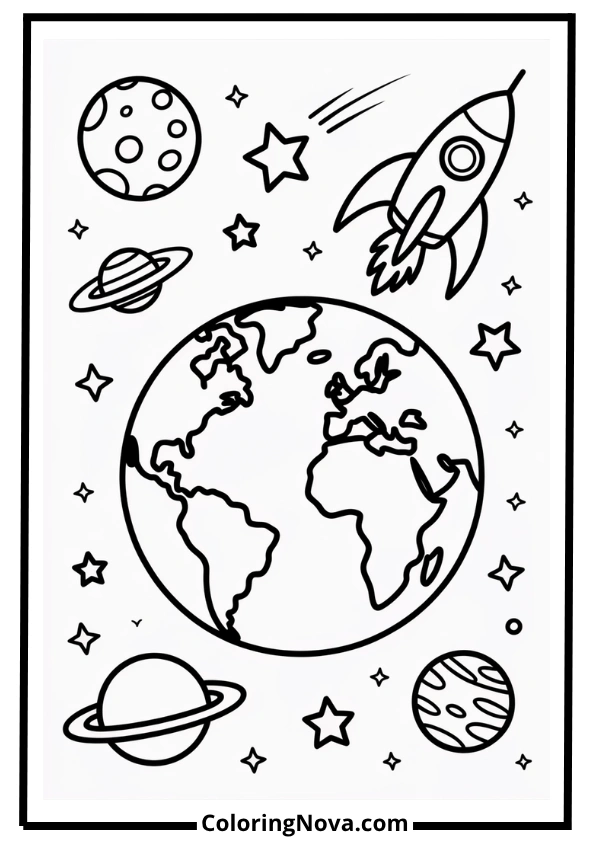 Earth in Space Coloring Page
