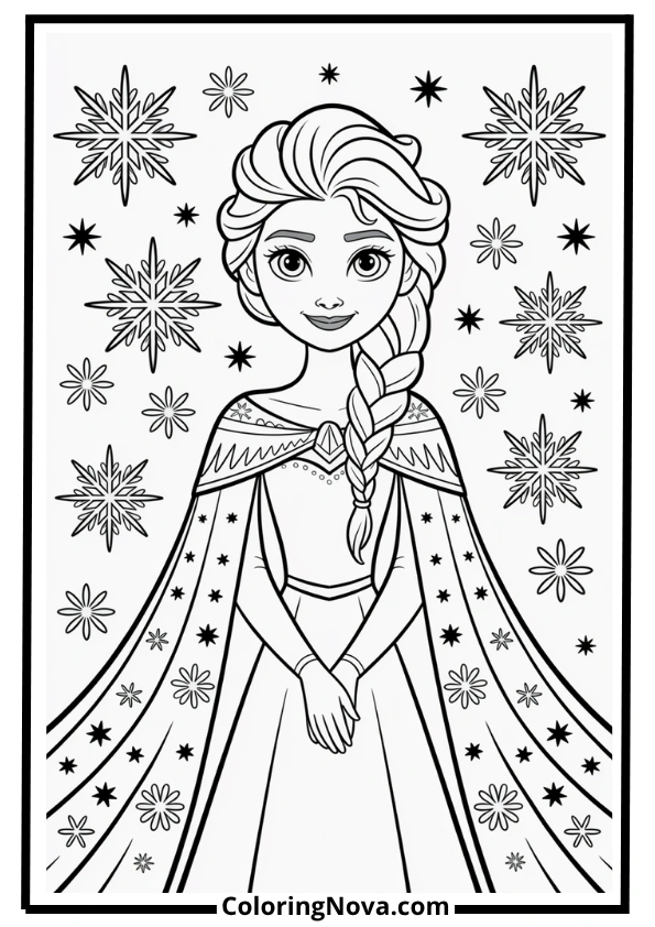Elsa Ice Magic and Snowflakes Coloring Page