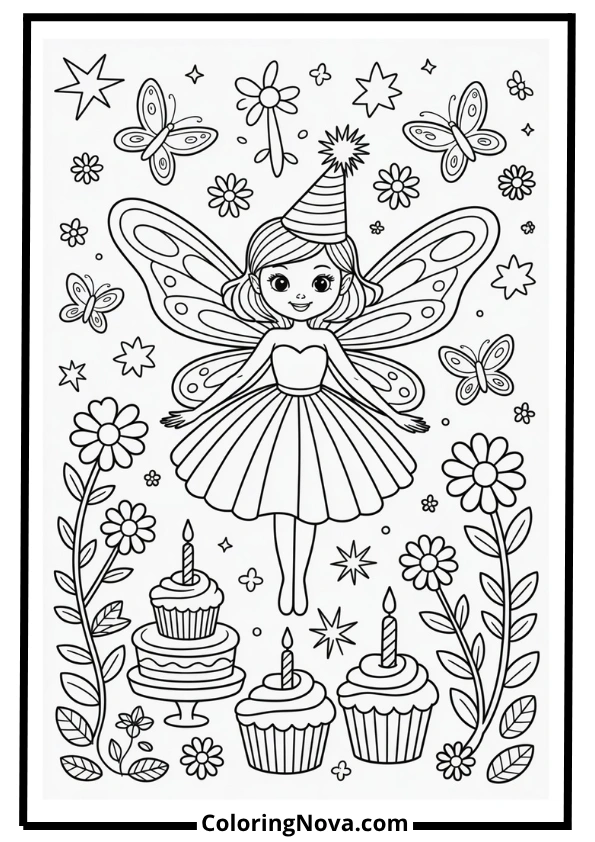 Fairy Birthday Garden Coloring Page