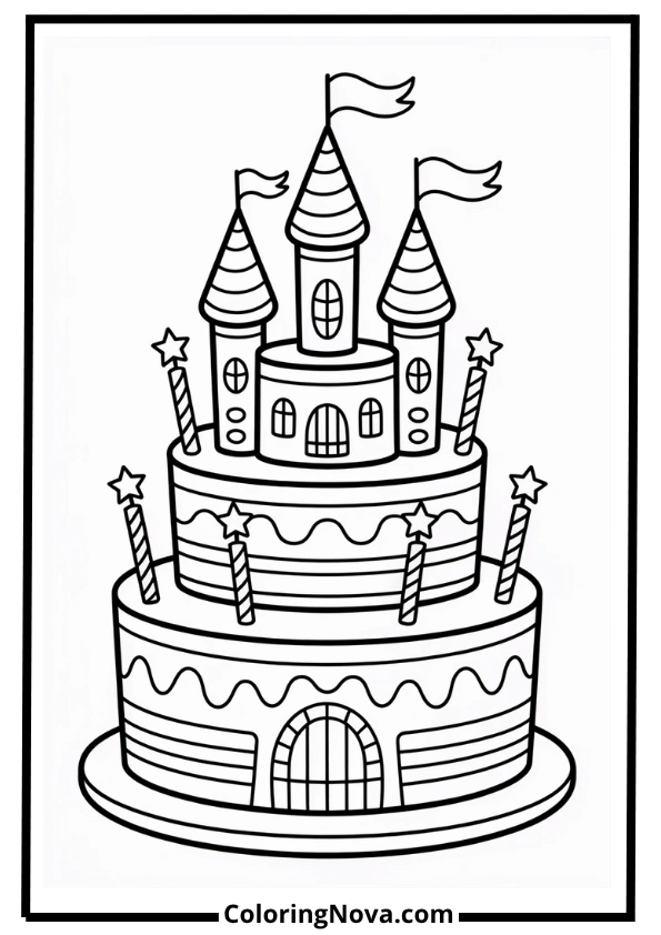 Fairy Tale Birthday Cake Coloring Page