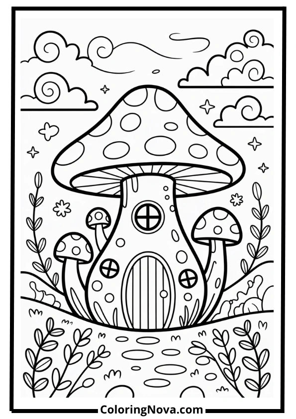 Fantasy Mushroom House Coloring Page