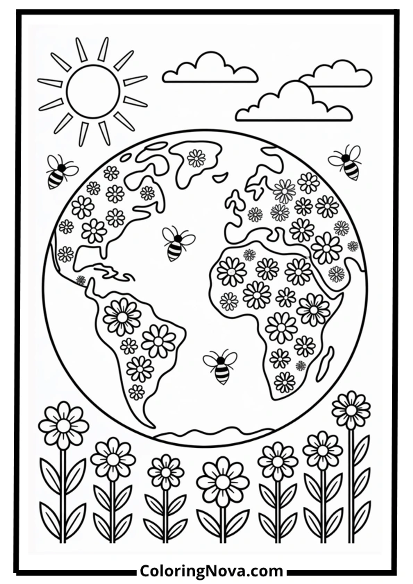 Flower Garden on Earth Coloring Page