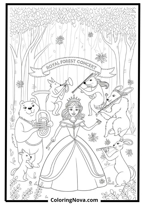 Forest Animal Orchestra Coloring Page