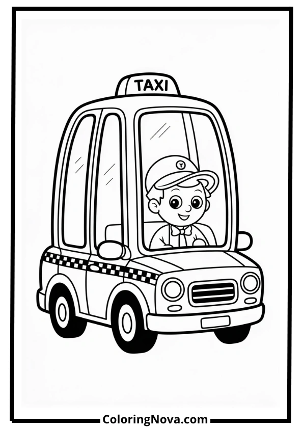 Friendly Taxi Car Coloring Page