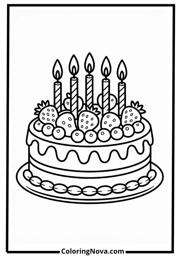 Fruit Topped Birthday Cake Coloring Page