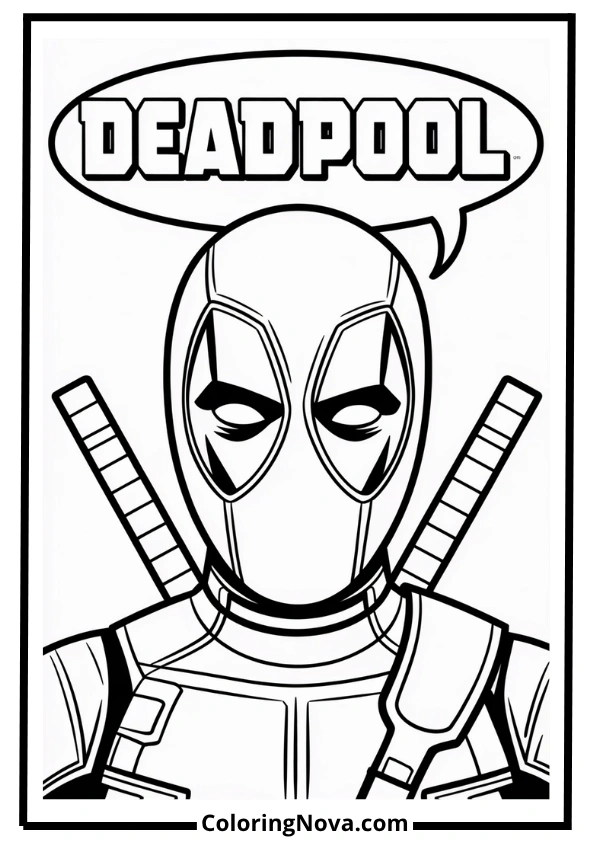 Funny Deadpool Face Close-Up Coloring Page