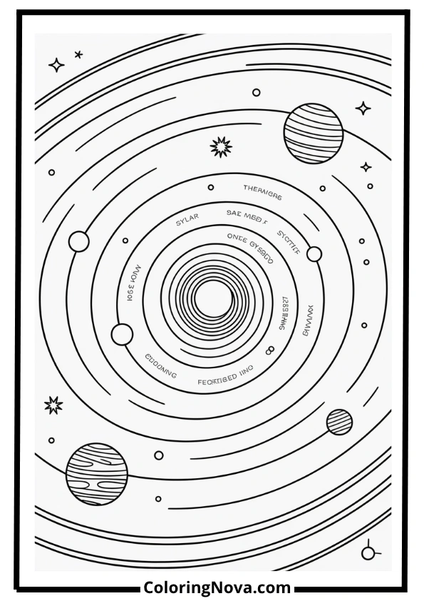 Galaxy Background with Solar System Coloring Page