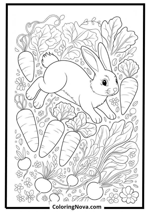 Garden Bunny with Vegetables Coloring Page