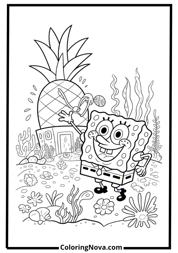 Gardening with SpongeBob Coloring Page