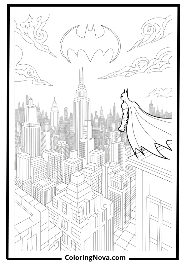 Gotham Skyline Night Coloring Page
