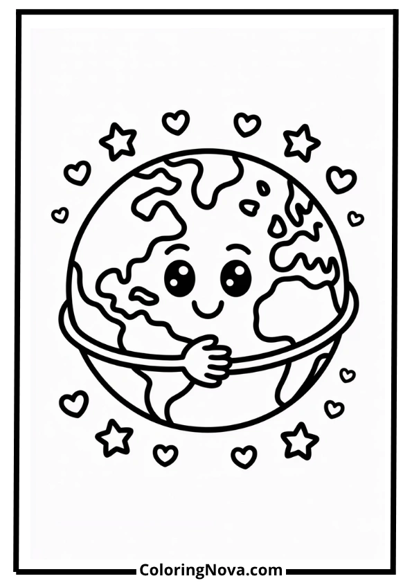 Happy Earth Smiling Coloring Page