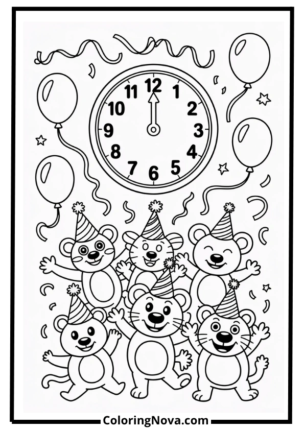 Happy New Year Countdown Coloring Page