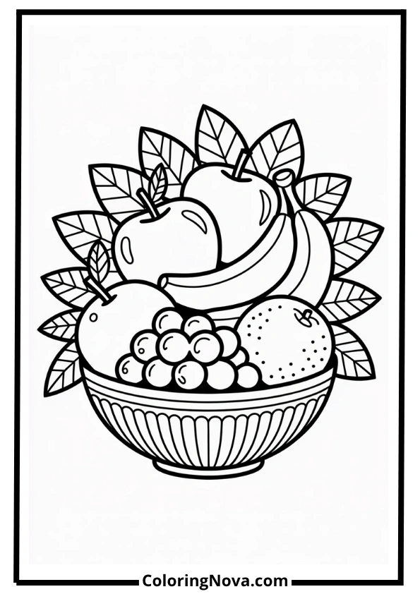 Healthy Fruit Bowl Coloring Page