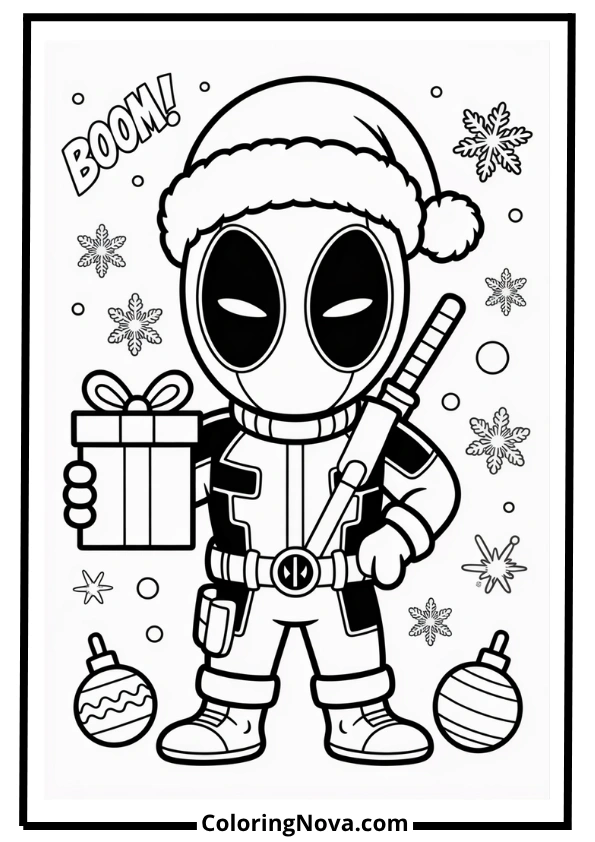Holiday Deadpool Coloring Page