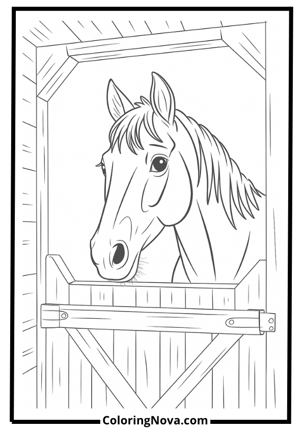 Horse in Stable Coloring Page