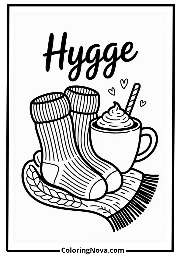 Hygge Blanket and Cocoa Corner Coloring Page