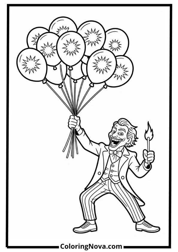 Joker Blowing Up Balloons Coloring Page
