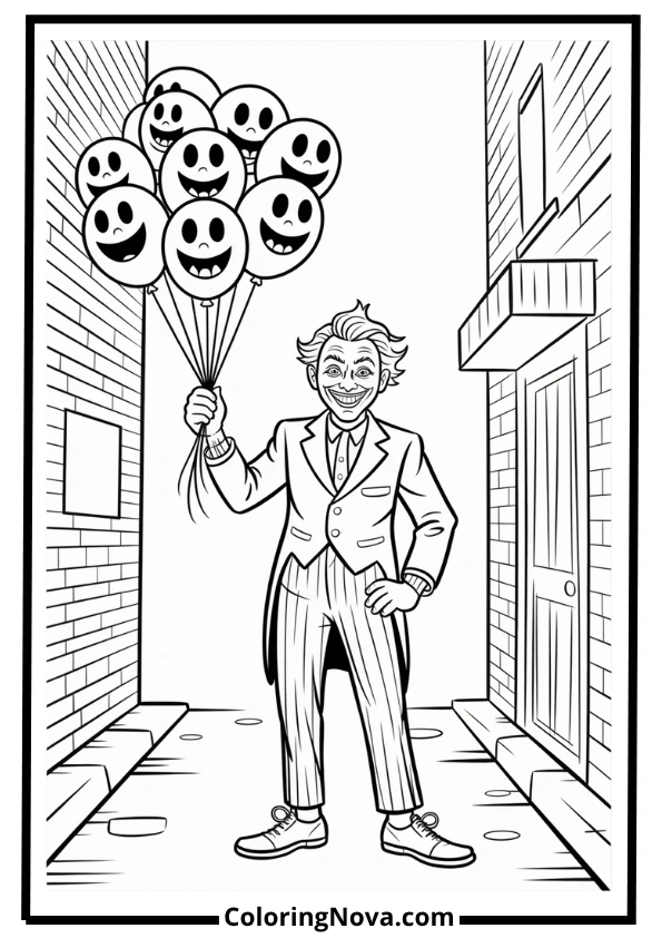 Joker Holding Balloons Coloring Page