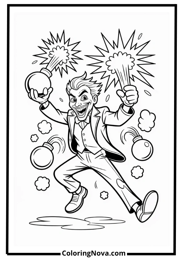 Joker Throwing Bombs Coloring Page