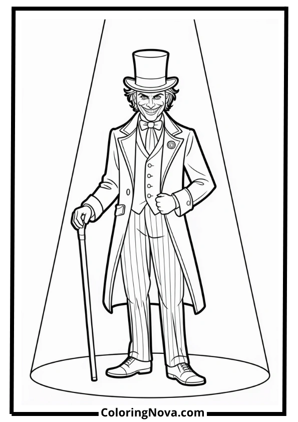Joker in Top Hat and Cane Coloring Page
