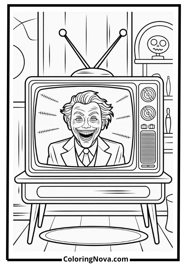 Joker on TV Screen Coloring Page