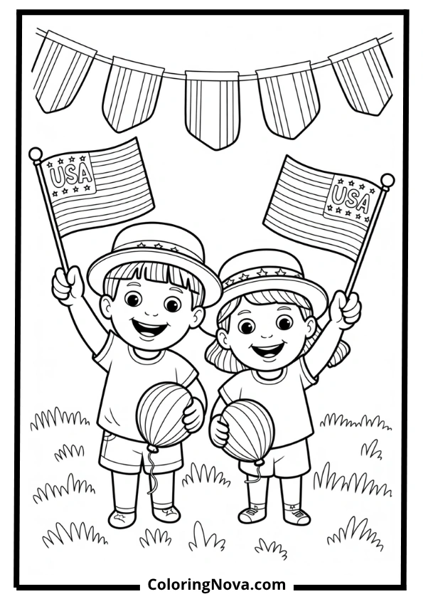Kids Holding Flags