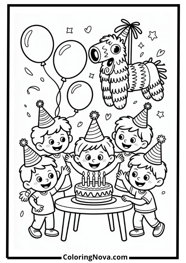 Kids at a Birthday Party Coloring Page