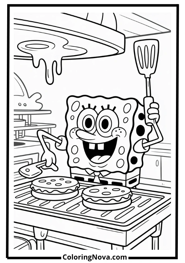 Krabby Patty Chef SpongeBob Coloring Page