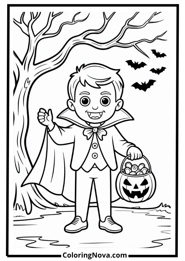 Little Vampire Trick-or-Treater Coloring Page