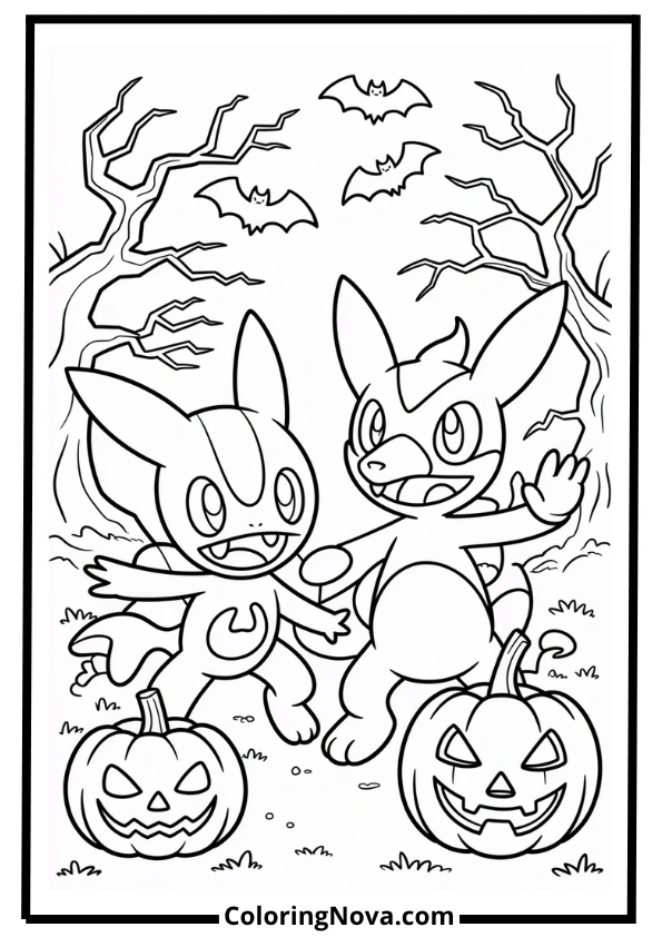 Lucario Halloween Party Coloring Page