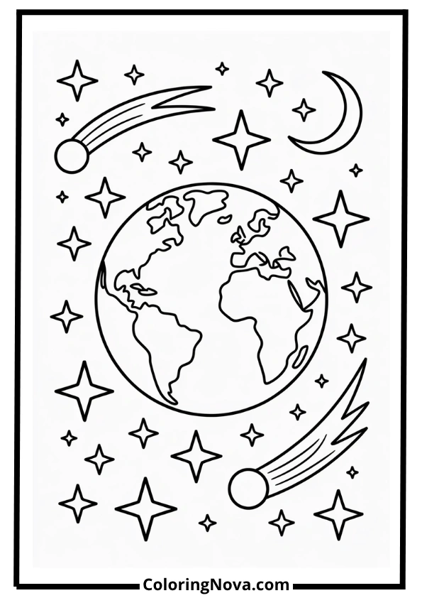 Magical Earth with Stars Coloring Page