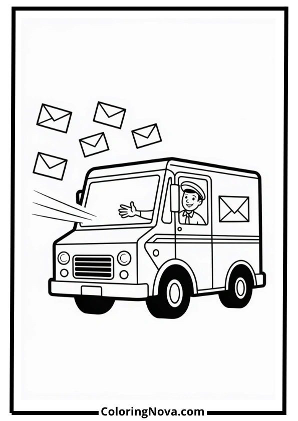 Mail Truck with Letters Coloring Page