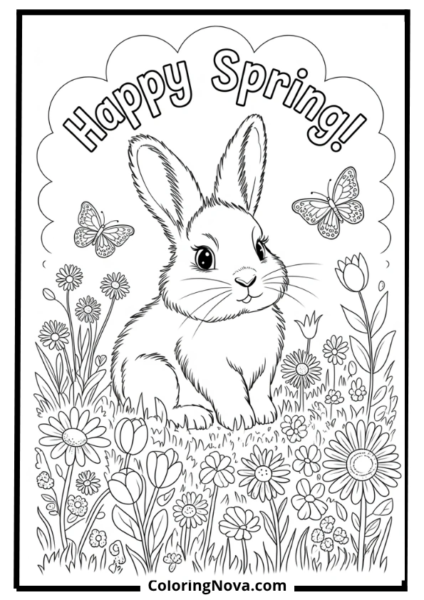 Meadow Bunny with Butterflies Coloring Page