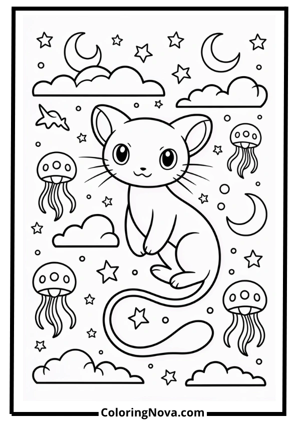 Mew Dreamscape Sky Coloring Page