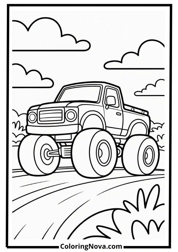 Monster Truck on Hills Coloring Page