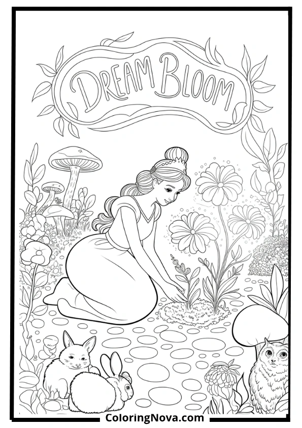 Moonlit Garden Princess Coloring Page