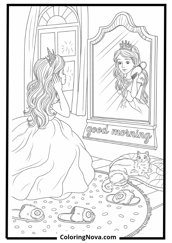 Morning Mirror Princess Coloring Page