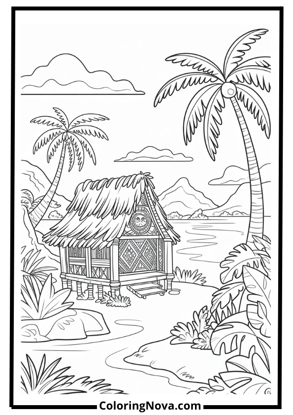 Motunui Village Island Scene Coloring Page