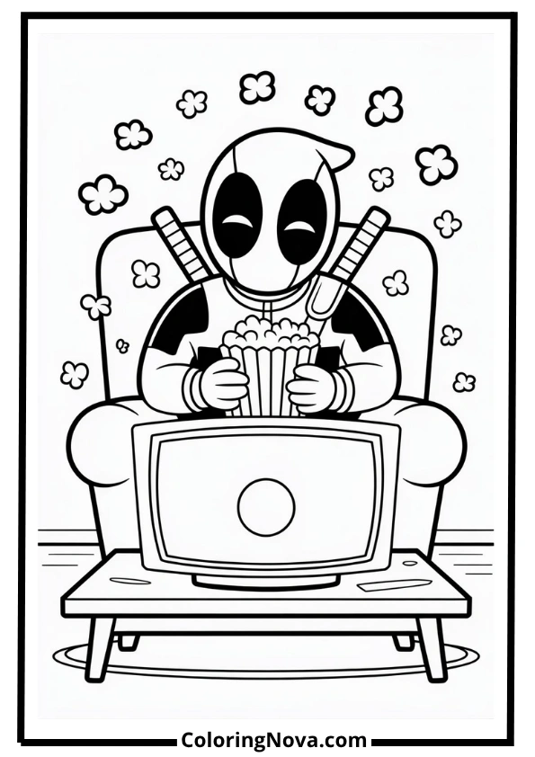 Movie Night with Deadpool Coloring Page