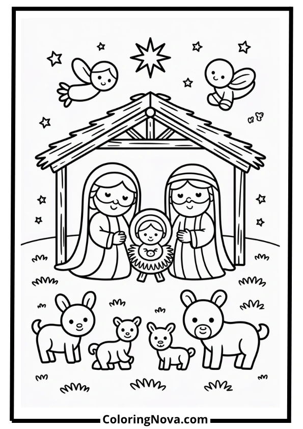 Nativity Scene for Kids Coloring Page