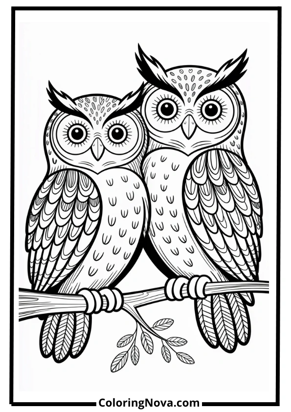 Pair of Owls at Night Coloring Page